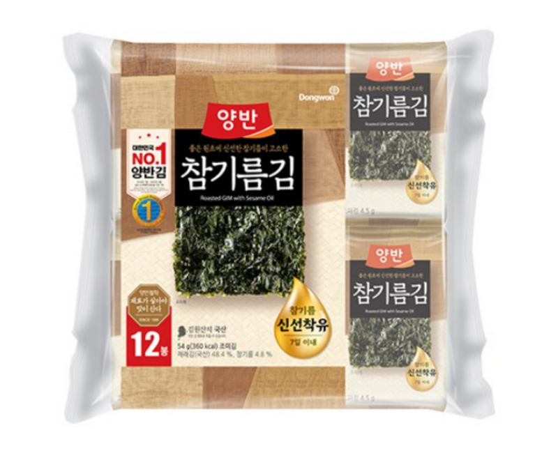 양반 좋은 원초와 신선한 참기름이 고소한 참기름 김, 4.5g, 12개