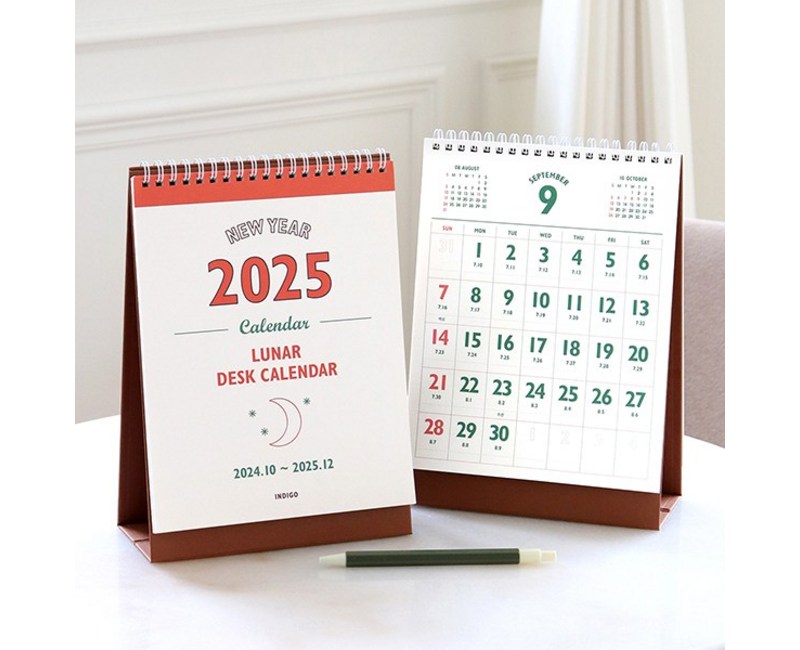 인디고 2025 루나 레트로 탁상 달력 음력 절기 데스크 캘린더, 혼합색상, 1개