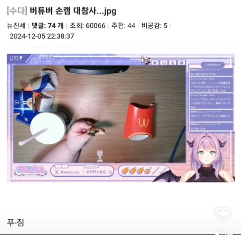 버튜버 손캠 대참사 ㄷㄷ