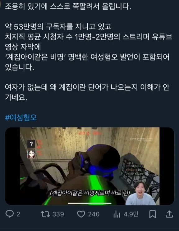 페미에 좌표찍혔던 대형 스트리머 ㄷㄷㄷㄷ