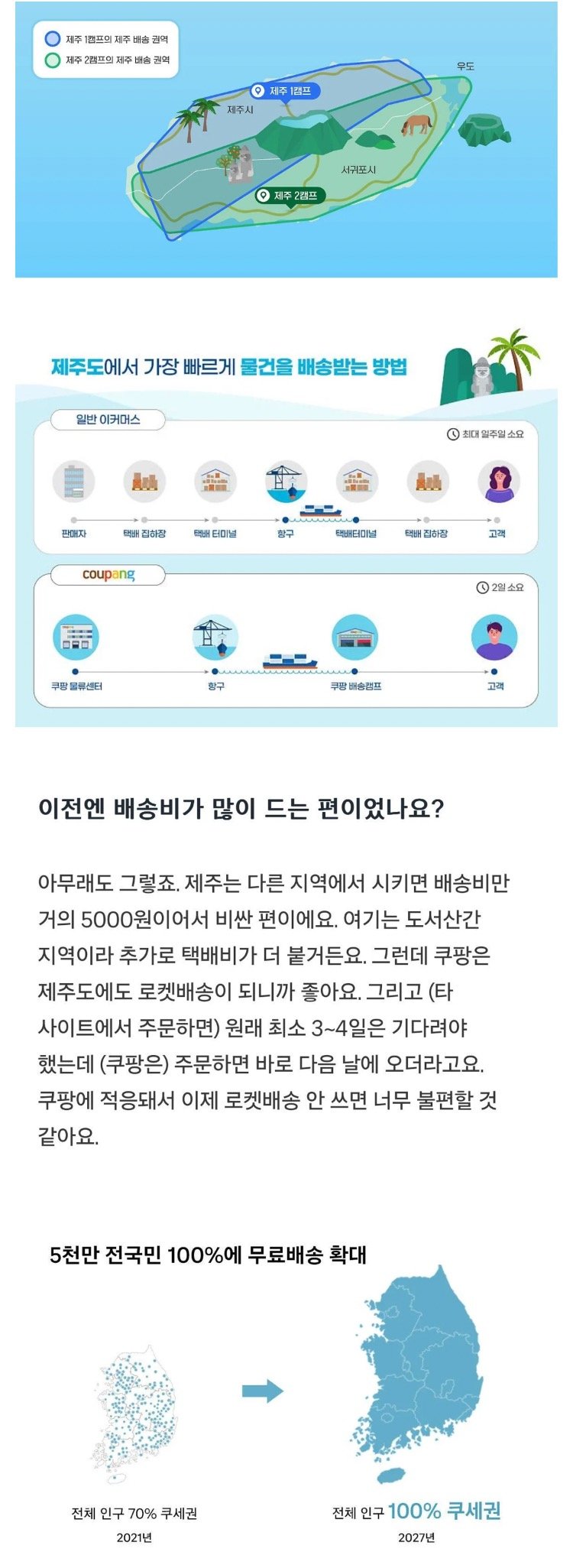 제주도에서 대체 불가가 되었다는 쿠팡