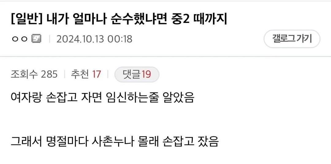 손잡고 자면 임신되는줄 알았던 디씨인
