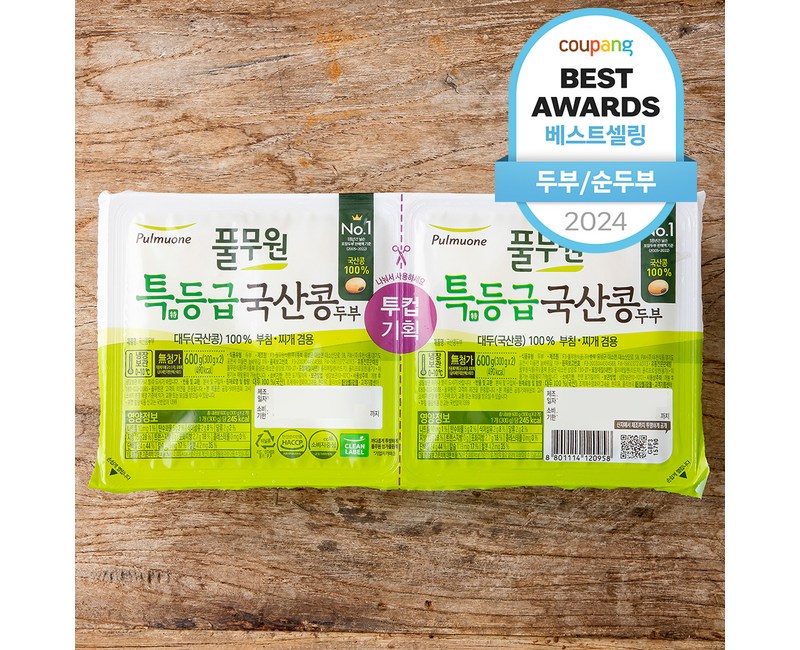 풀무원 특등급 국산콩 두부 부침찌개 겸용, 300g, 2개입