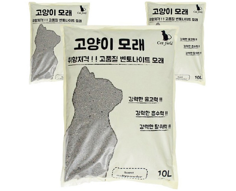 캣필드 벤토나이트 고양이모래, 10L, 6.5kg, 3개, 베이비파우더향