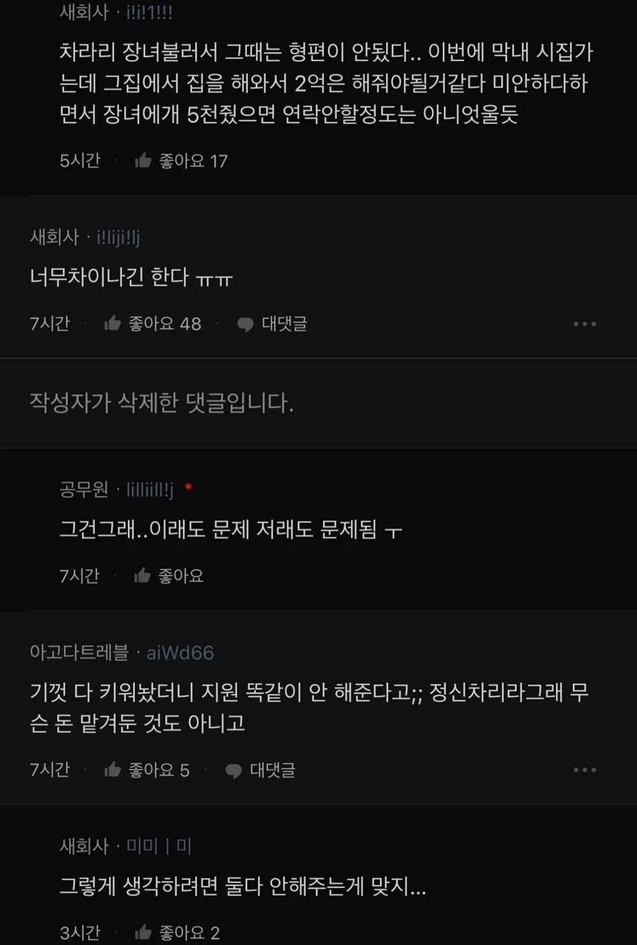 자매끼리 결혼비용 지원 차이로 싸움났다