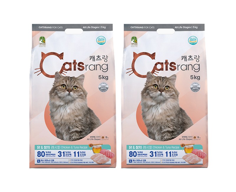 캐츠랑 전연령 올라이프 고양이 건식사료 2p, 닭+참치, 5kg, 2개