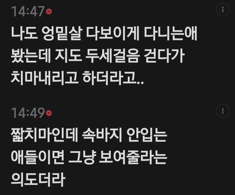 ㅇㅎ) 팬티 엉밑살 노출하는 여고생들을 보는 여초 회원들의 생각