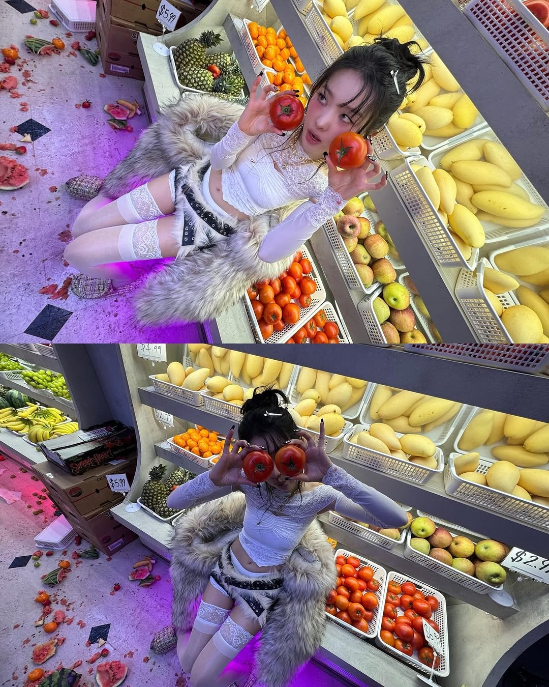 퇴폐미 넘치는 슬기...하늘색 + 흰 레이스 스타킹 밴드 야벅지