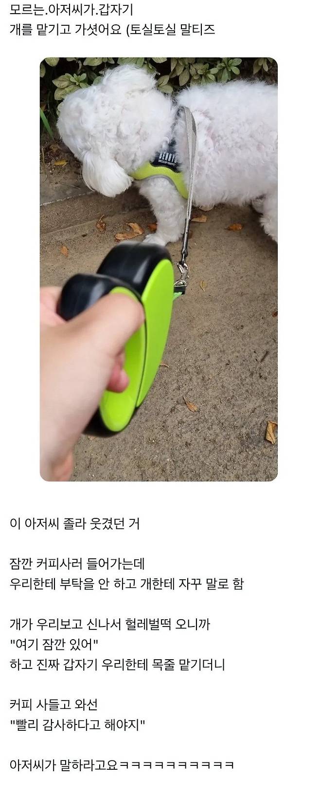 어떤 아저씨가 길에서 개 맡기고감