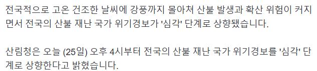 [속보] 산림청, 산불 재난 국가 위기경보 ‘심각’ 단계…전국 확대