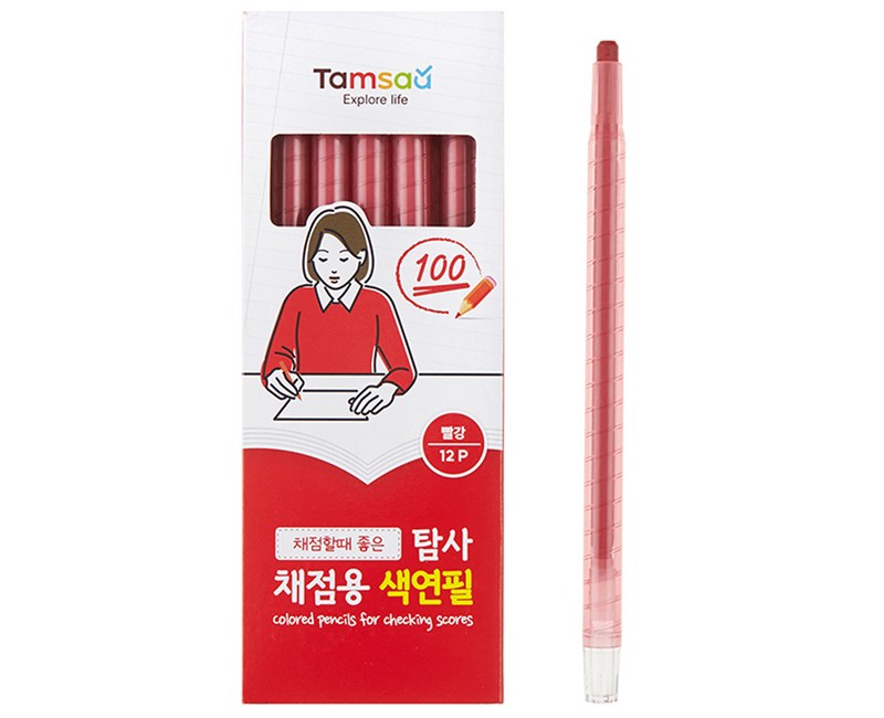 탐사 채점용 색연필 빨강 12p, 12색, 1박스