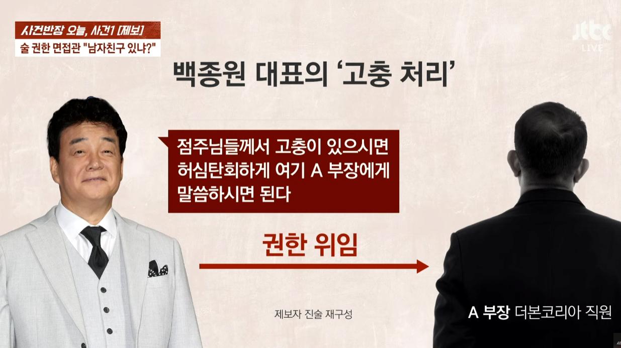 더본 술자리 면접 허벅지에 손까지 올려 ㄷㄷ