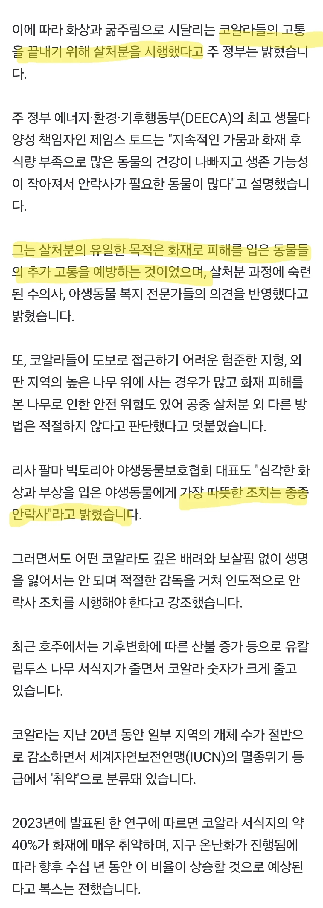 호주근황) 코알라 700마리의 고통을 해방시켜주려고 총살