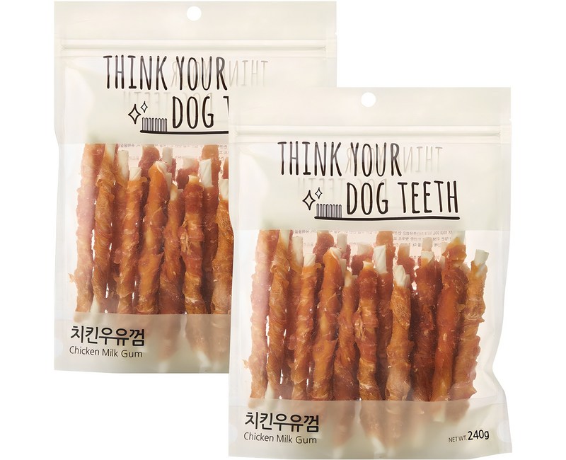 띵크유어도그티 강아지 딩고 덴탈껌, 혼합맛(치킨/우유), 240g, 2개