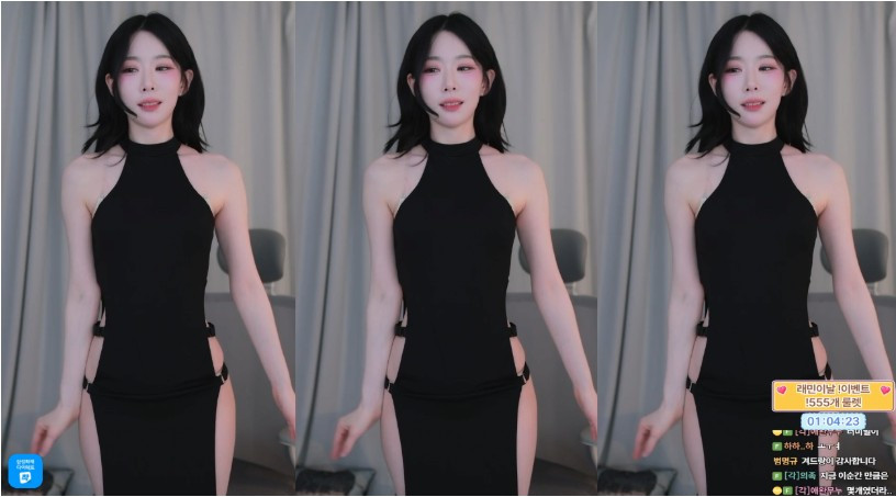 개미허리 기래민 옆구리 허벅지 다 오픈된 블랙 홀터넥