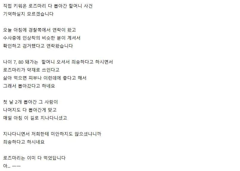 가게 앞 로즈마리 누가 훔쳐갔다는 자영업 사장님 ㄷㄷ
