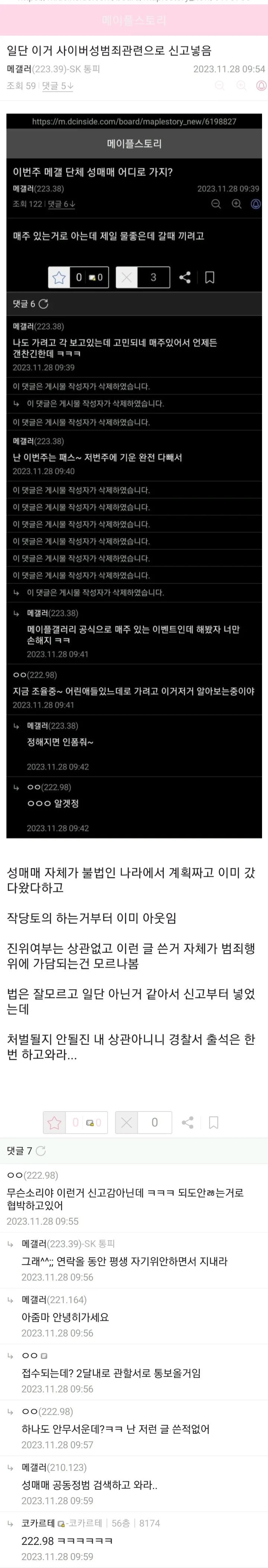 전설로 남은 메이플갤 페미 자작 성매매 사건