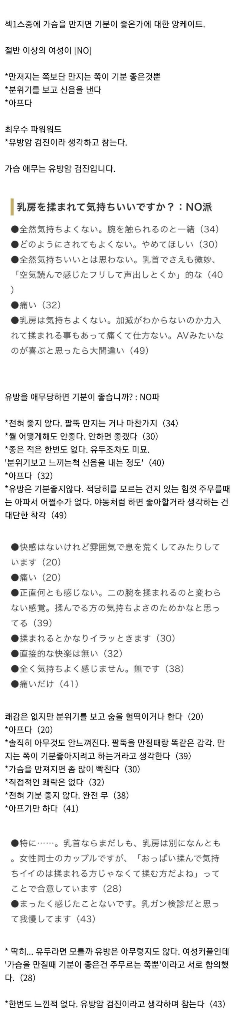ㅅㅅ중 가슴이 만져지는 것에 대한 일본 여성들 반응