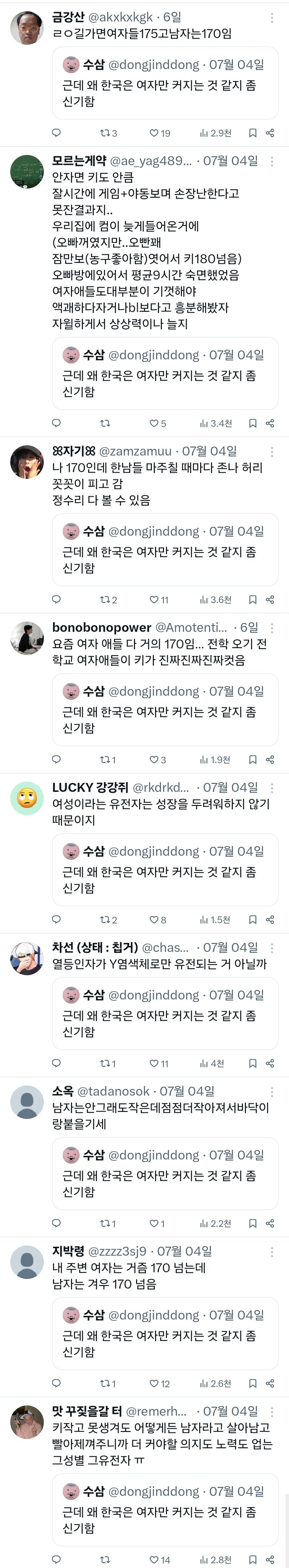 여자 키만 커지는거 같다는 요즘 여자들