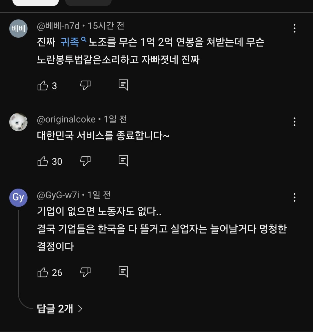 노란봉투법 MBC 유튜브 댓글 반응