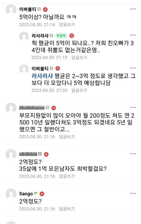 사람들이 생각하는 35살에 모은 돈
