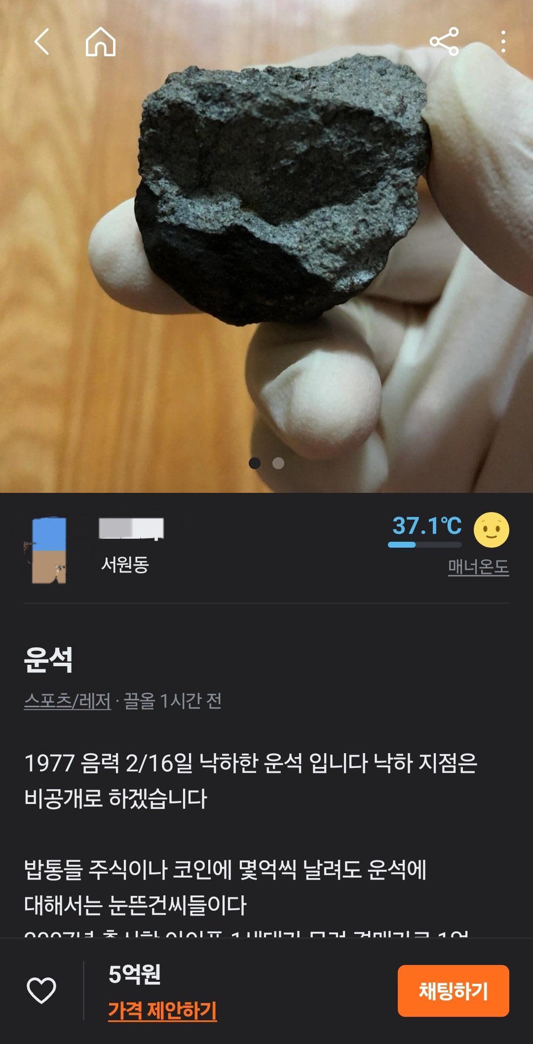 당근에서 운석을 5억으로 파는 사람 봄