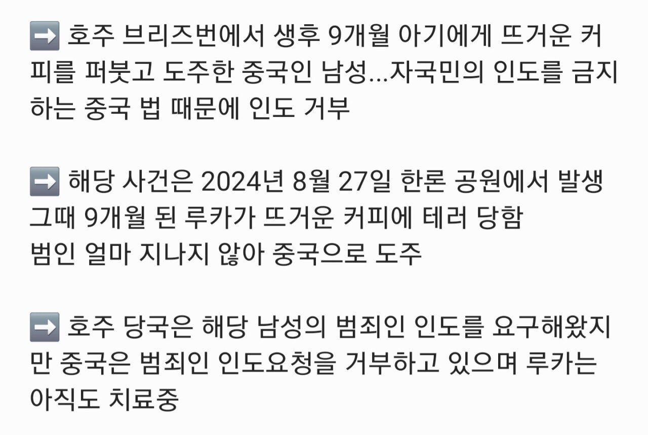 1년전 호주에서 생후 9개월 아기한테 커피 퍼붓고 도주한 사건 근황