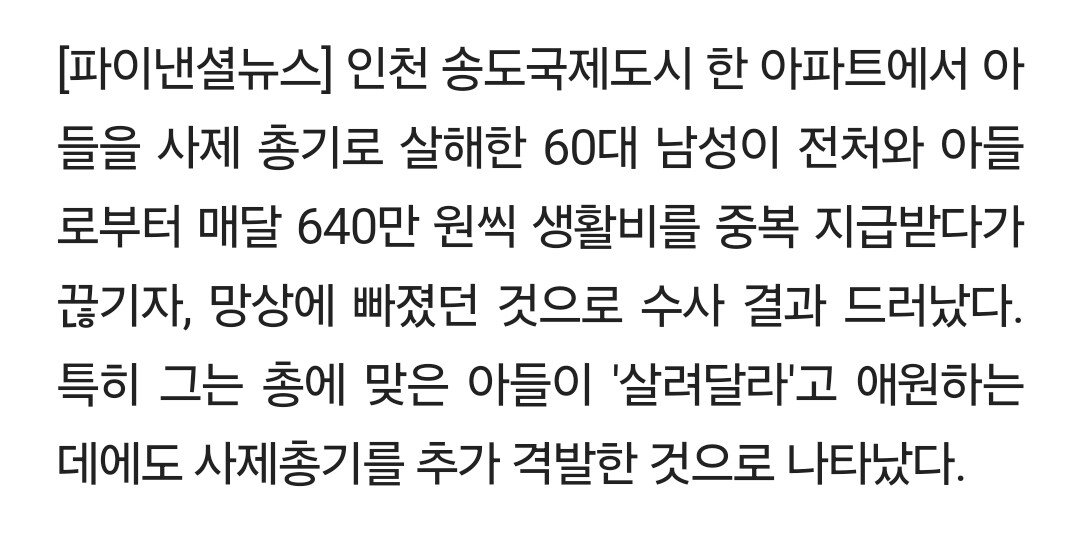 송도 아들 총격범 밝혀진 새로운 사실