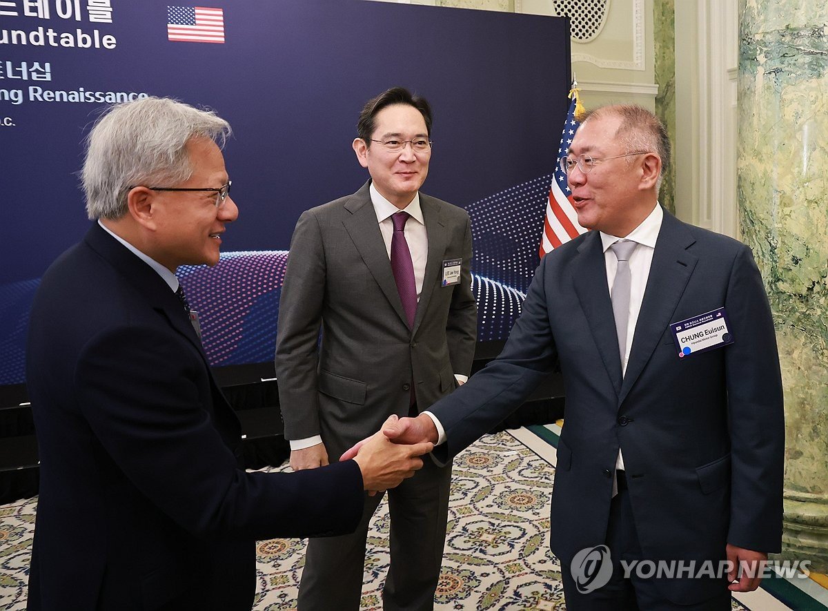 한미 비즈니스 라운드 테이블에서 젠슨황-이재용-최태원 만남