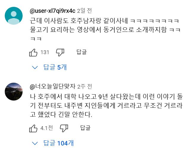 호주 워홀녀.....유튜브 댓글 대참사