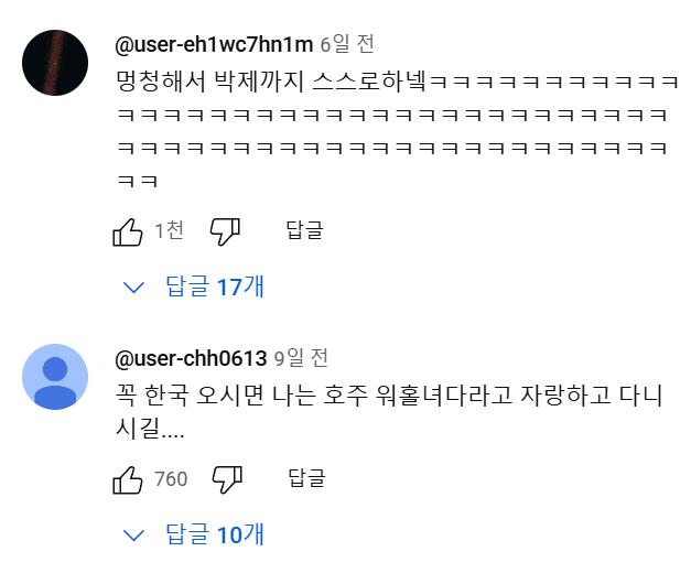 호주 워홀녀.....유튜브 댓글 대참사