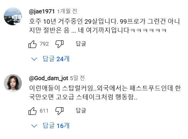 호주 워홀녀.....유튜브 댓글 대참사