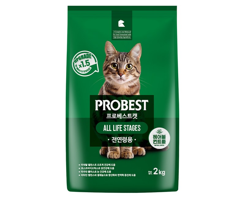 프로베스트 고양이 그린 전연령 기능성 사료, 헤어볼+장건강, 2kg, 1개