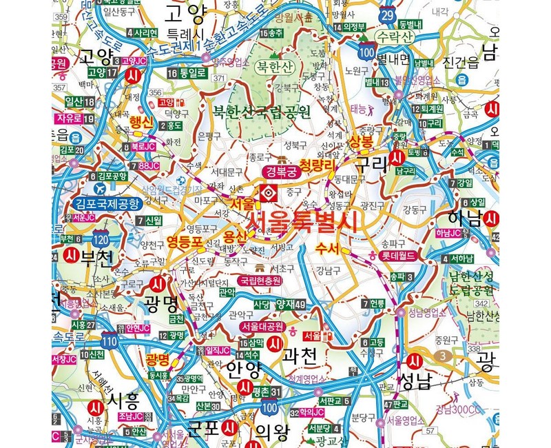 대한민국전도 전국여행지도 대한민국지도보기 여행지도 국내여행지도 대한민국지도 코팅 - 우리나라 전국 도로 여행 전도