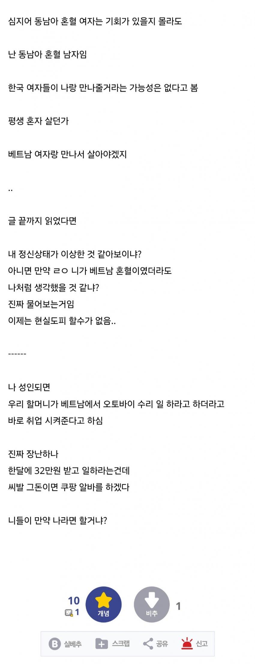 베트남 혼혈이라서 살아가는게 고통스럽다는 디시인