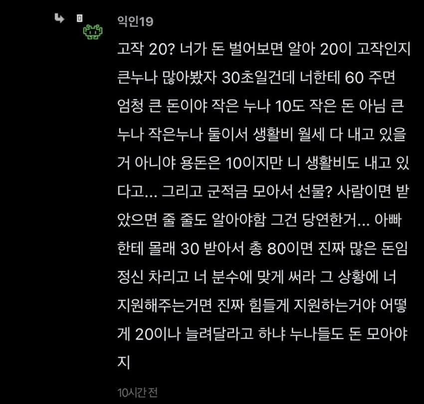 생활비 문제로 누나랑 대판 싸우고 집 나옴