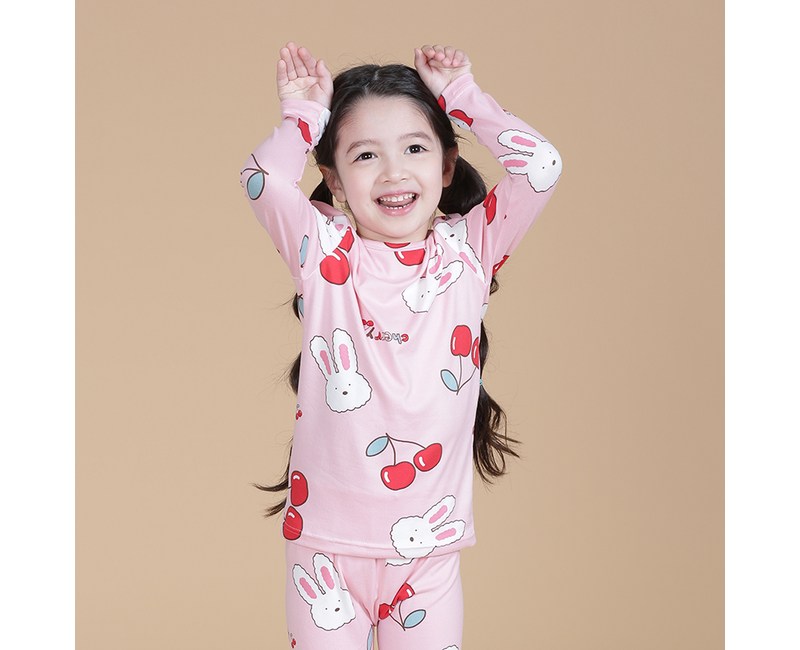 보누맘 아동용 체리나라토끼 피치기모 실내복 상하세트