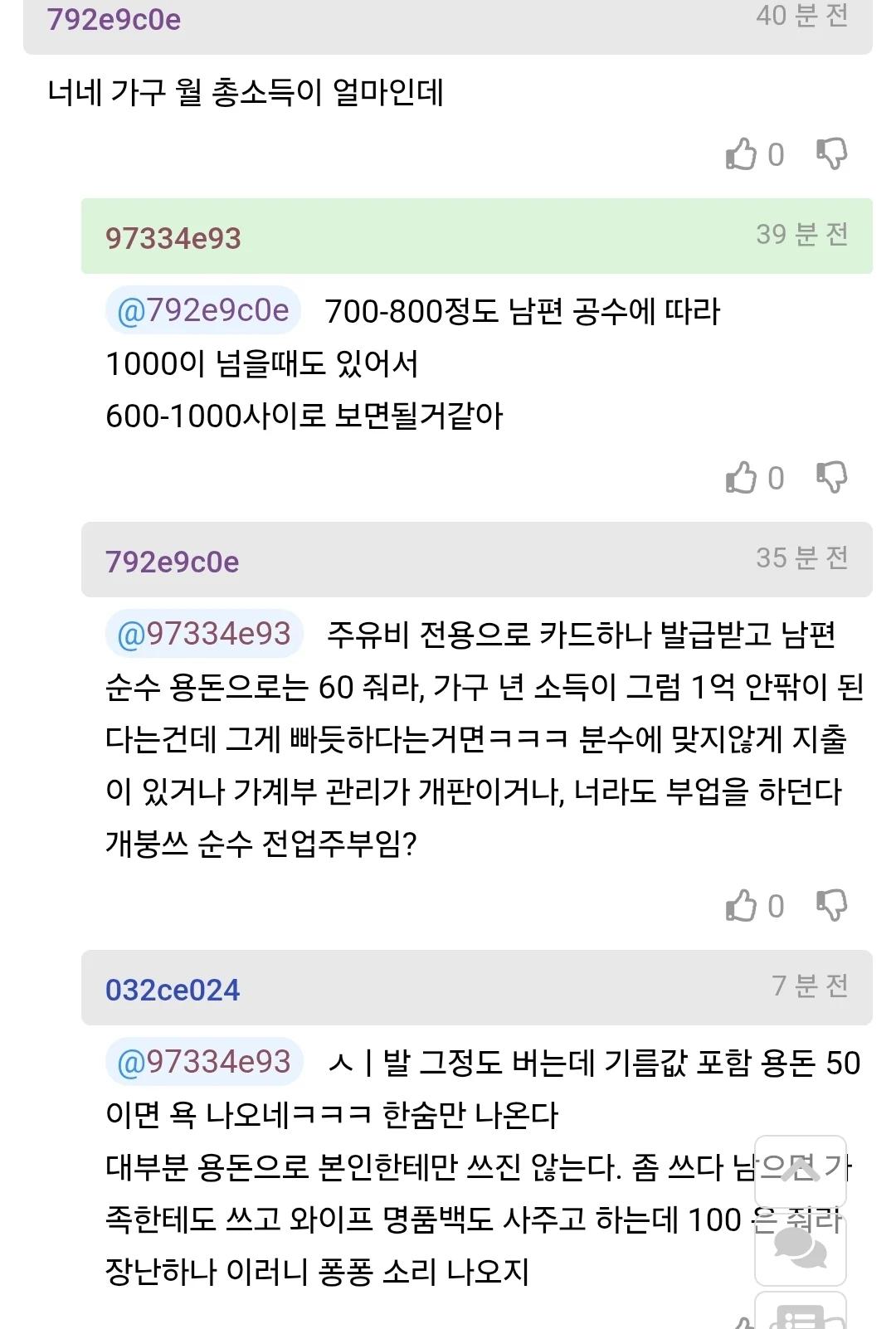 남편 용돈으로 50만원이 적은지 물어보는 사람