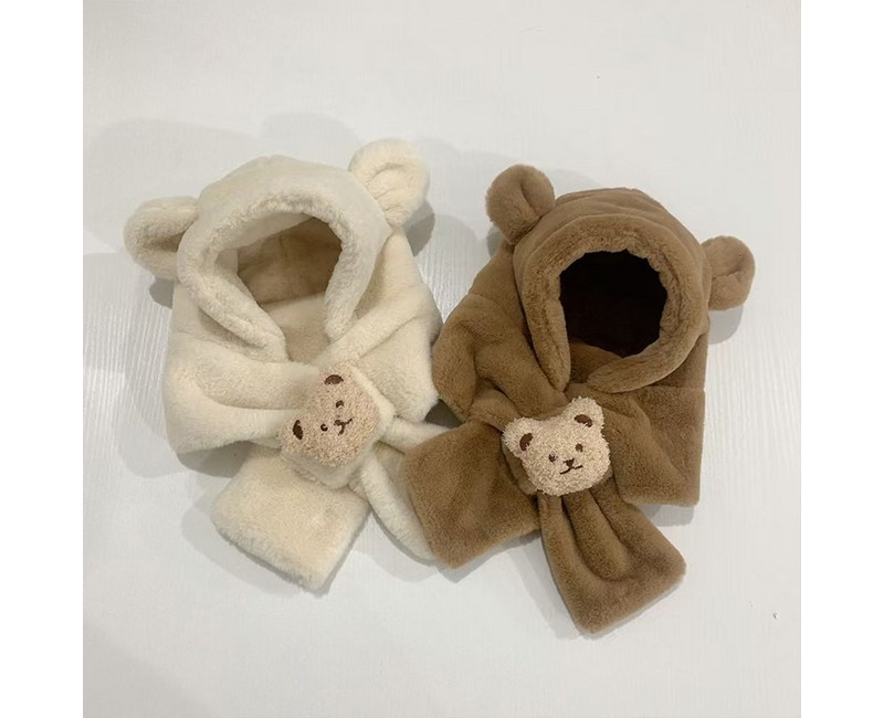 뽀뽀뽀 유아동 유아 삐삐베어 곰돌이 모자 목도리 올인원 뽀글이 크리스마스 선물 워머 키즈 남아 여아 공용 어린이 머플러