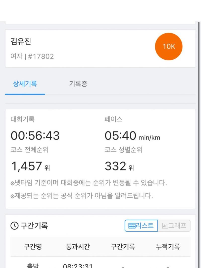 유이 인별 10K마라톤