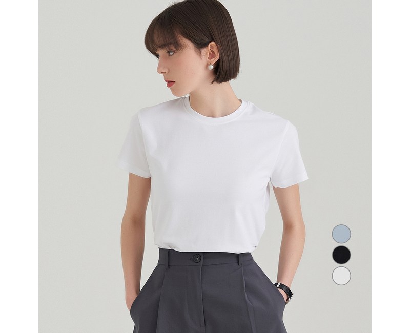 ELLE PARIS 여성용 통기성 슬림핏 라운드넥 반팔 티셔츠