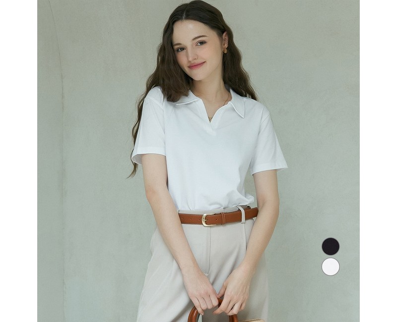 ELLE PARIS 여성용 브이넥 카라 반팔 티셔츠