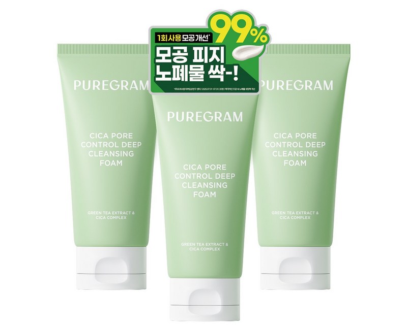 2+1 출시하자마자 1위 퓨어그램 모공이별 딥클렌징폼 제주 그린티 저자극 폼클렌징 120ml