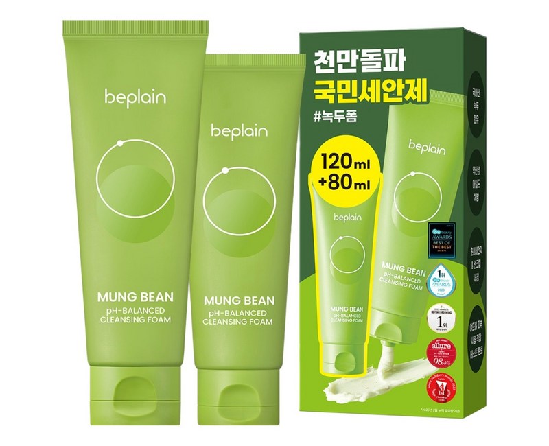 비플레인 녹두 약산성 클렌징폼 120ml + 80ml 기획세트