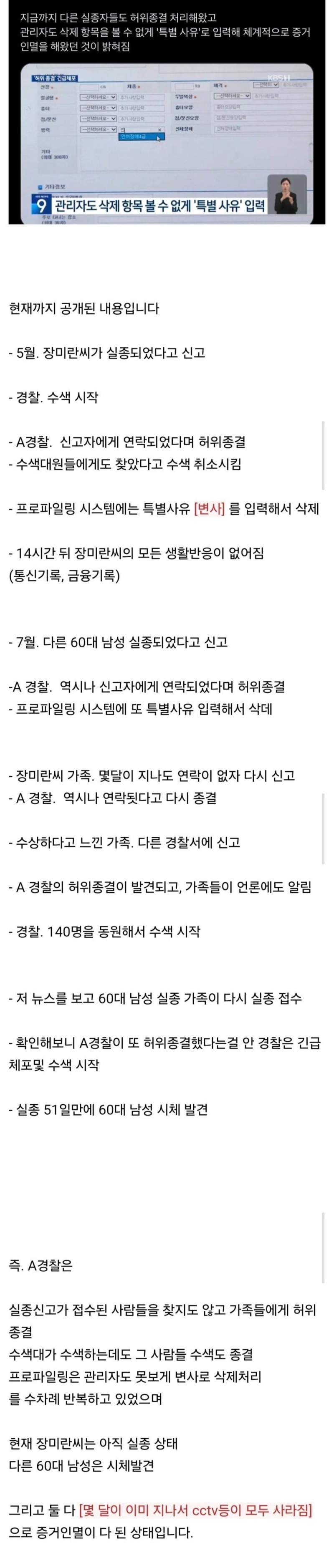 장미란씨 실종, 경찰 은폐 사건 정리 ㄷㄷ