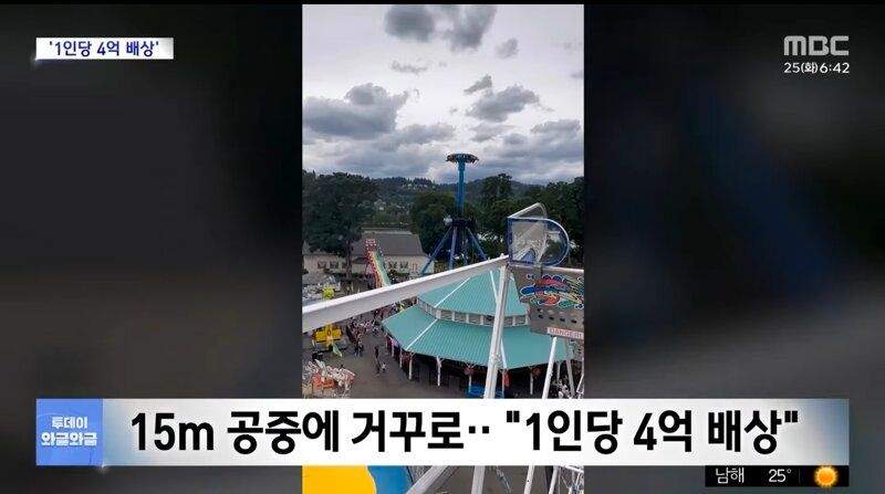 15m 놀이기구에 거꾸로 1인당 4억원 배상
