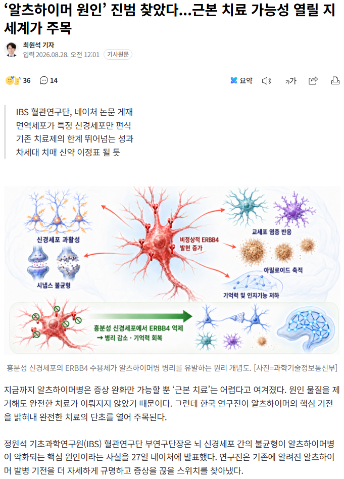 알츠하이머 근본 치료길 열렸다.news