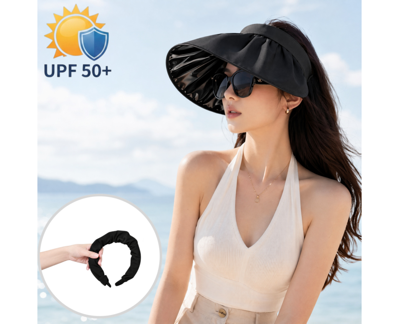 여성 썬캡 UPF50+ 자외선차단 쉘 무탑 햇빛가리개 접이식 여름모자 헤어밴드 겸용 베이잉