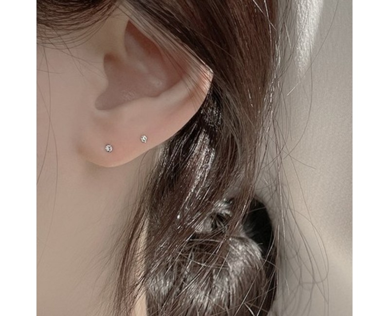 silver 925 실버 초미니 물린 큐빅 귀걸이 (4size)