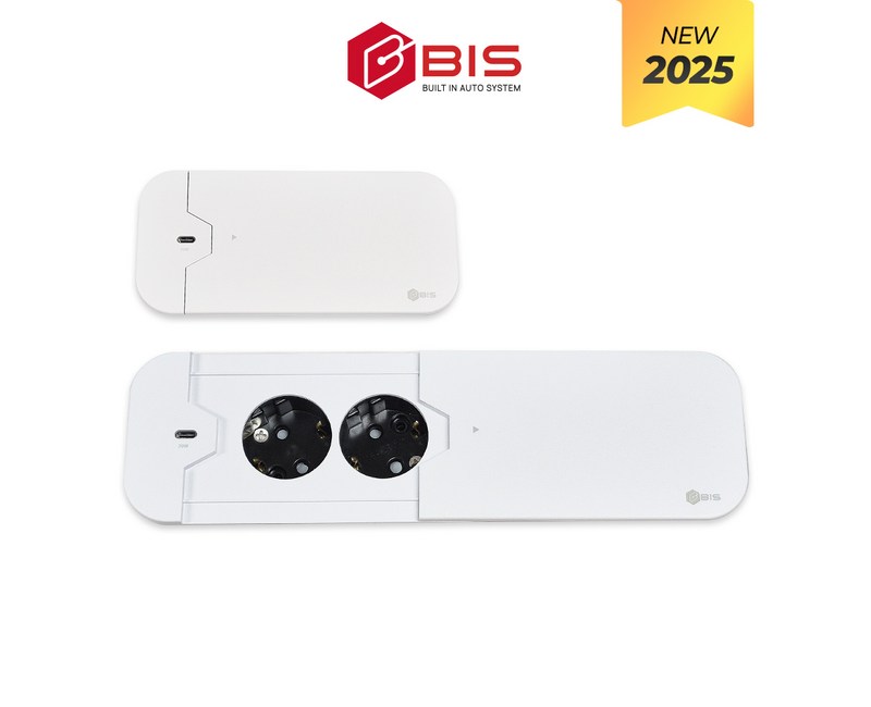 BIS 씬슬라이딩 콘센트 2구, 화이트, 빌트인 매립형 USB C타입 고속충전 사무실 회의실 책상 BIS-102TS